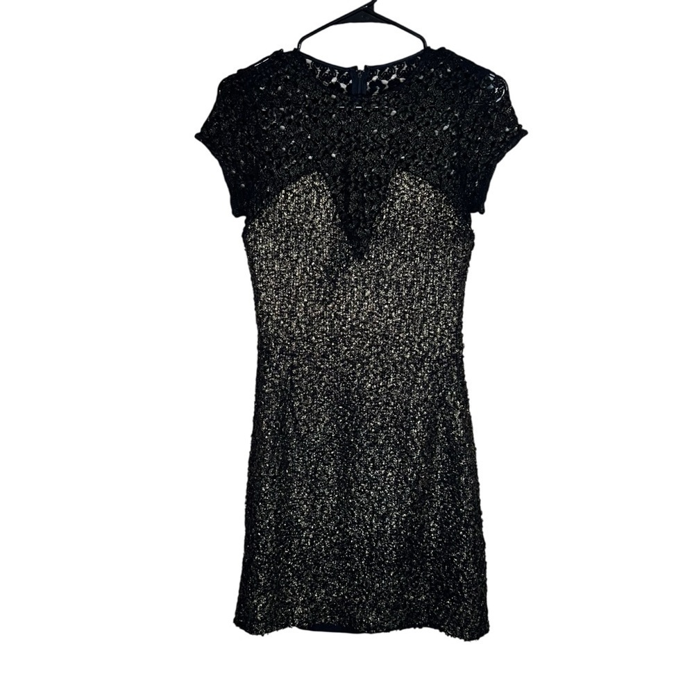L’agence Barneys Ny Dress Size 4 Black Gold Metallic Lace Cocktail Party Glam